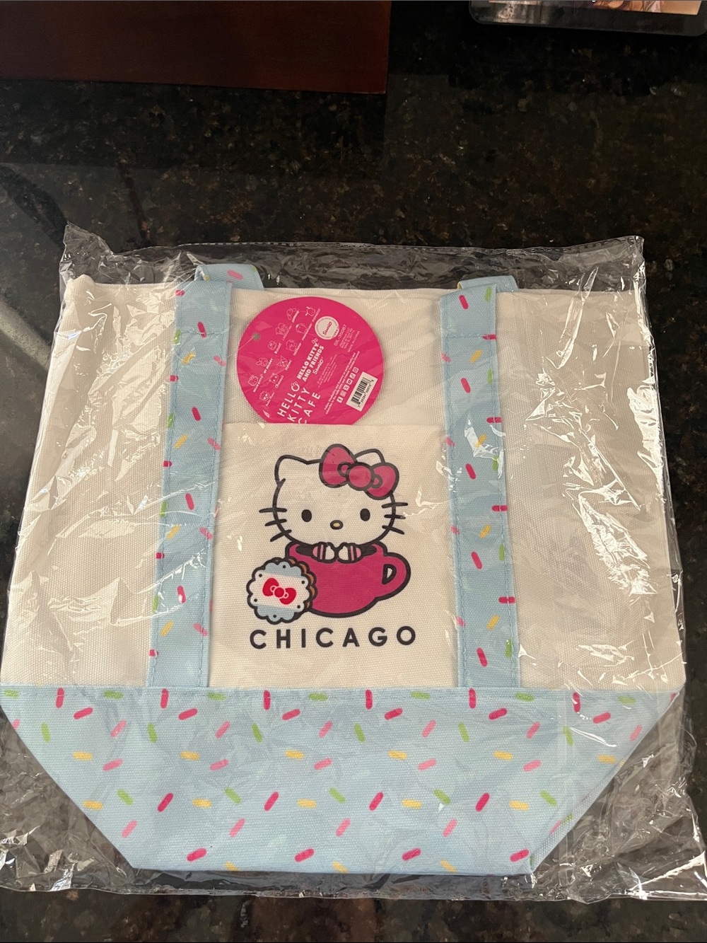Hello Kitty Chicago Tote Bag in White, Pink & Light Blue